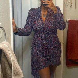 Saylor Bernadette Draped Metallic Long Sleeve Floral Mini Dress